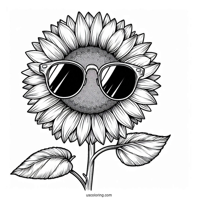 Cool Sunflower Wearing Sunglasses For Coloring
