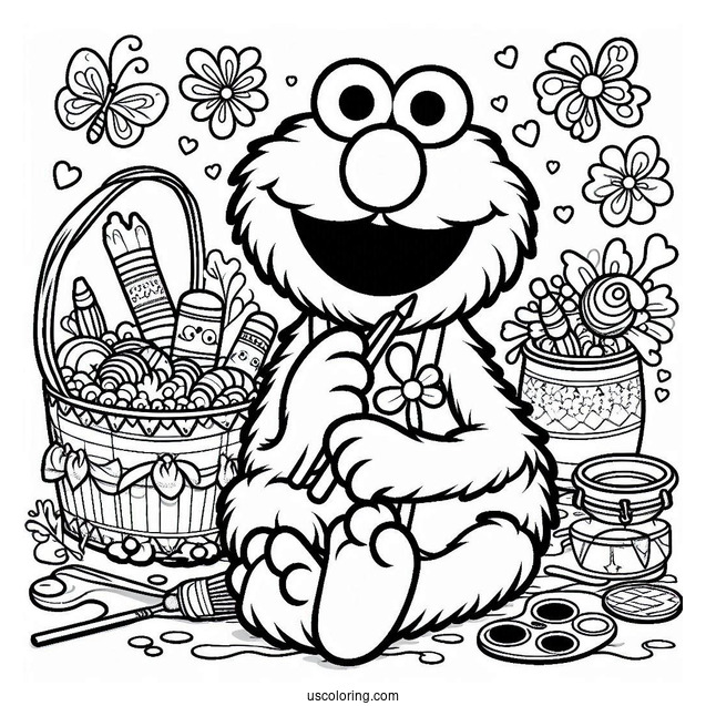 Coloring Sheet Of Elmo and Sesame Street Friends