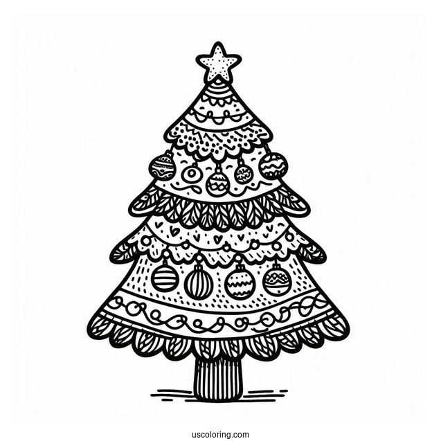 Easy To Color Christmas Tree For Kids