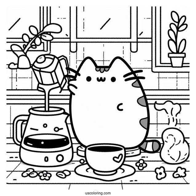 Pusheen Making Pour Over Coffee