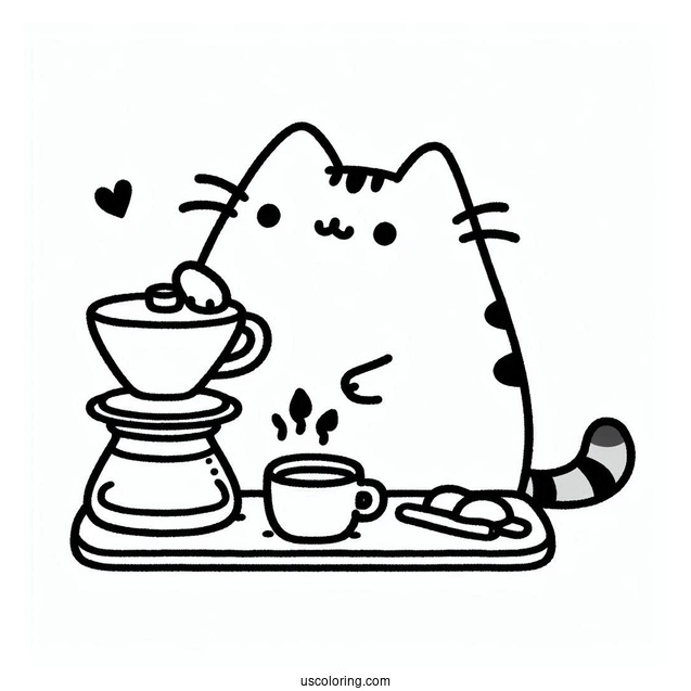 Pusheen Making Pour Over Coffee