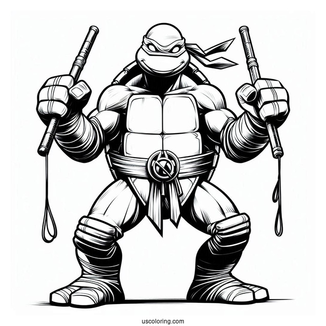 Ninja Turtles Coloring Page Of Michelangelo Holding Nunchucks