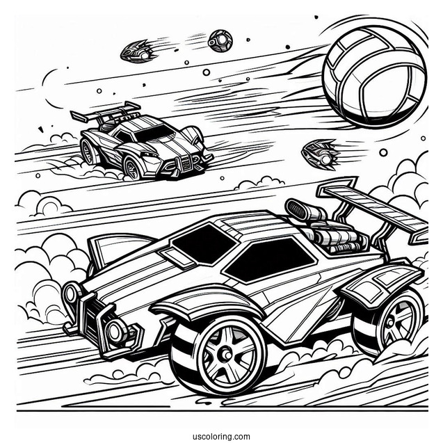 Rocket League Coloring Page Battle Cars Chasing The Ball
