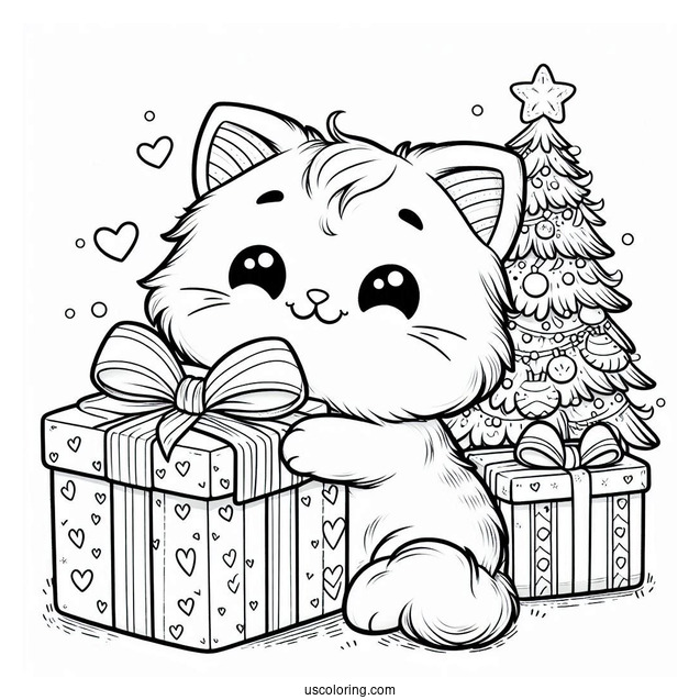 Cat Hugging Christmas Present
