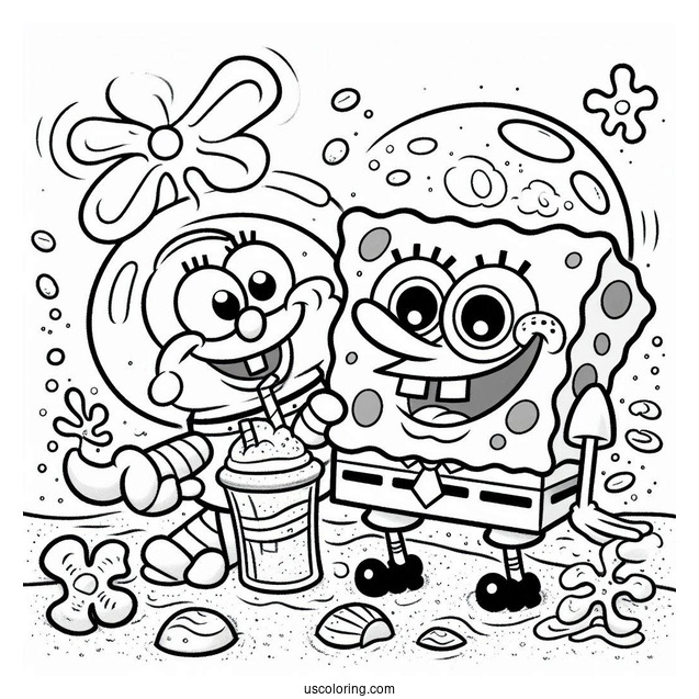 Sandy And SpongeBob Playing Together