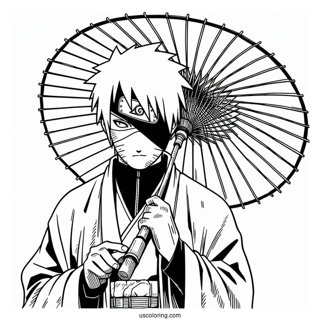 Kakashi Coloring Page Of Minato Holding Japanese Umbrellas
