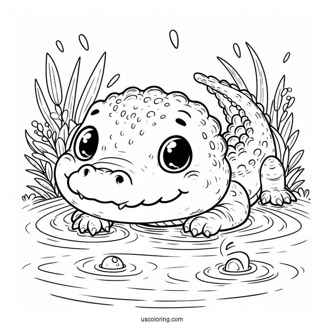 Coloring Page Of Baby Crocodile Poking Head Out Of Water