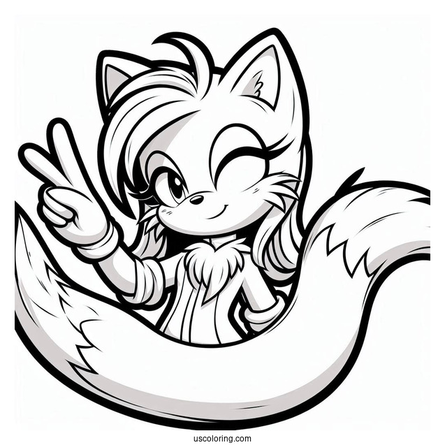 Tails Coloring Page Doing Peace Sign