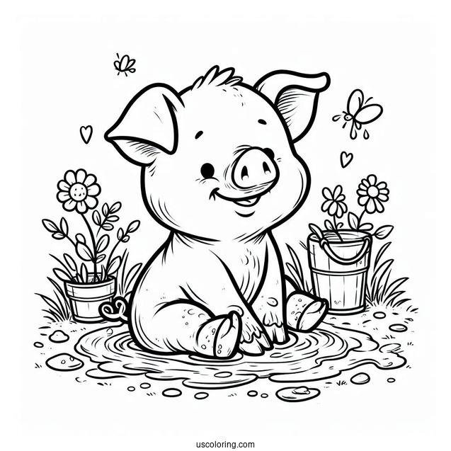 Happy Pig Sitting In Mud