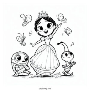 Pixar Coloring Page of Princess Atta, Flik, Heimlich, And Dot Bug s Life