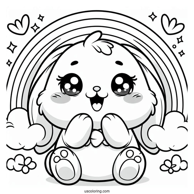 Super Cute Baby Rabbit With Big Teeth And Rainbow