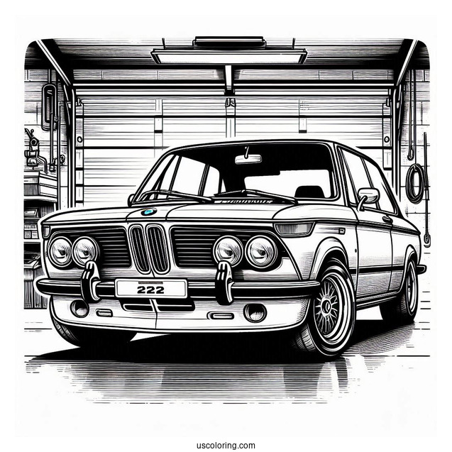 BMW Coloring Page 2002tii In Garage For Kids