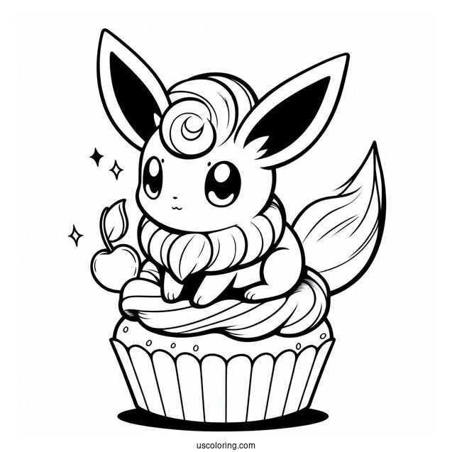 Cute Sylveon Coloring Page Sitting On Top Of Cupcake
