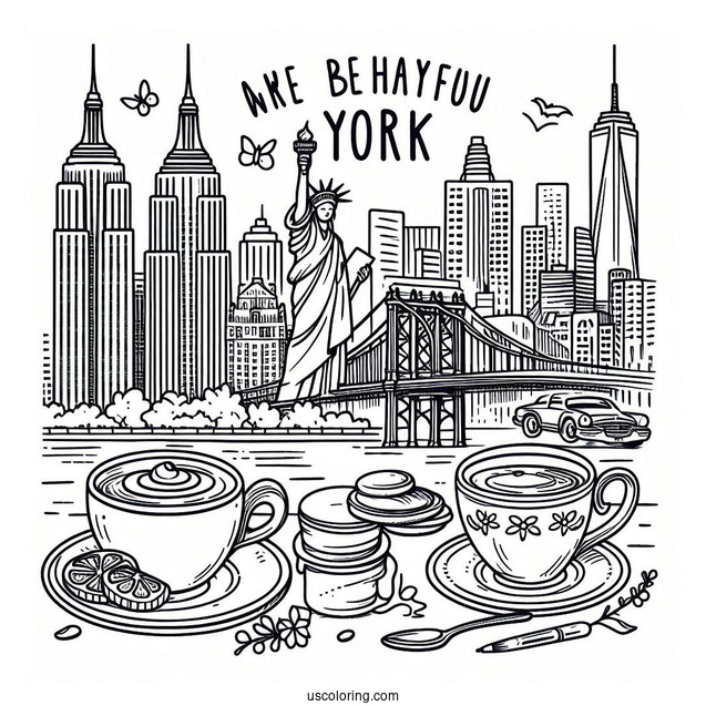 New York Coloring Page Of We Are Happy To Serve You Cup