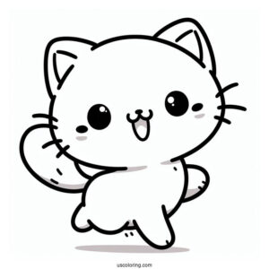 Smiling Kawaii Cat Running Coloring Page