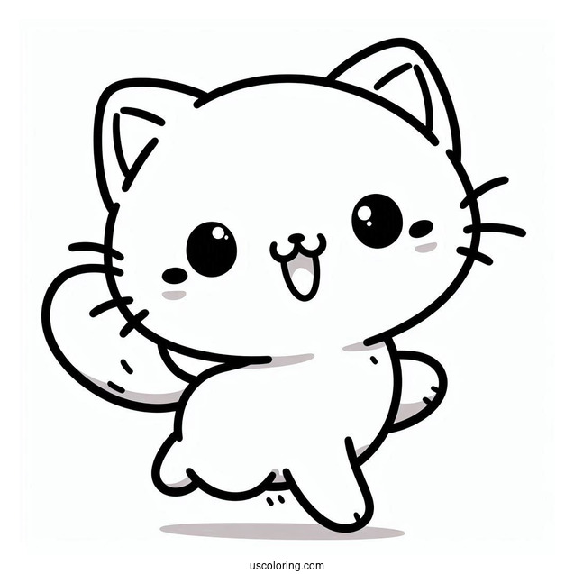 Smiling Kawaii Cat Running Coloring Page
