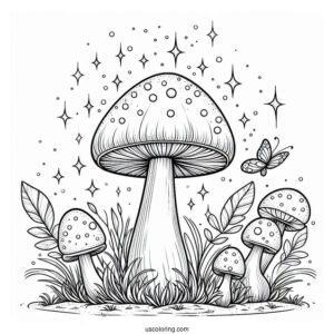 Fantasy Mushroom Coloring Page With Sparkles