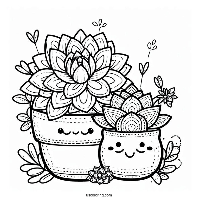 Smiling Succulent Coloring Page In A Pot