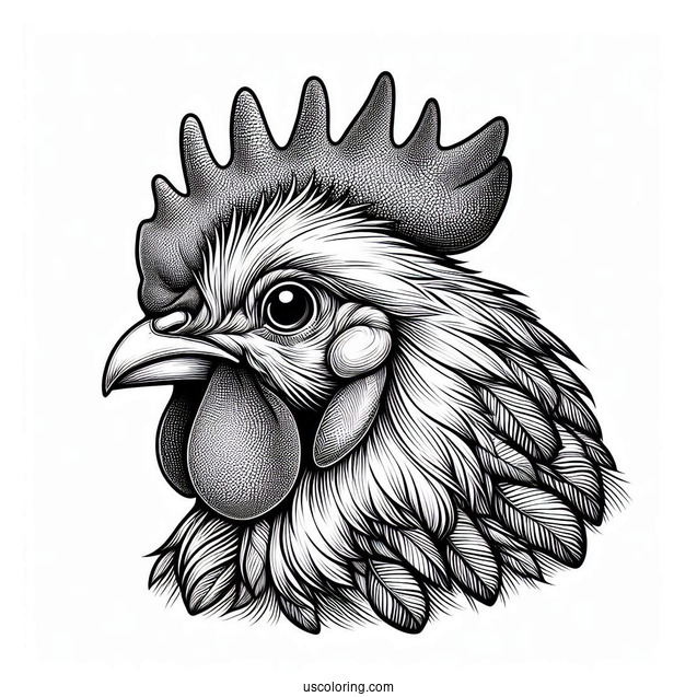 Realistic Chicken Head With Detailed Feathers