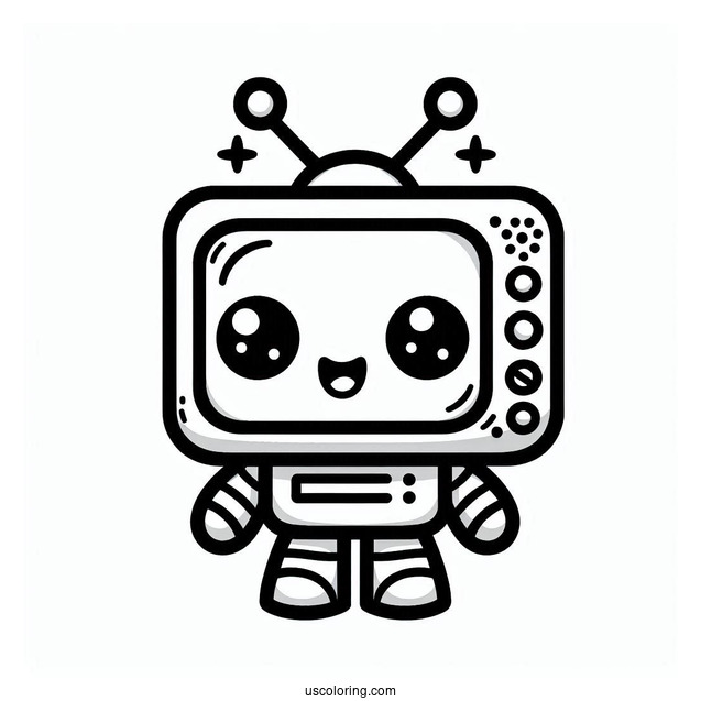 Simple Chibi TV Robot Coloring Sheet For Preschoolers