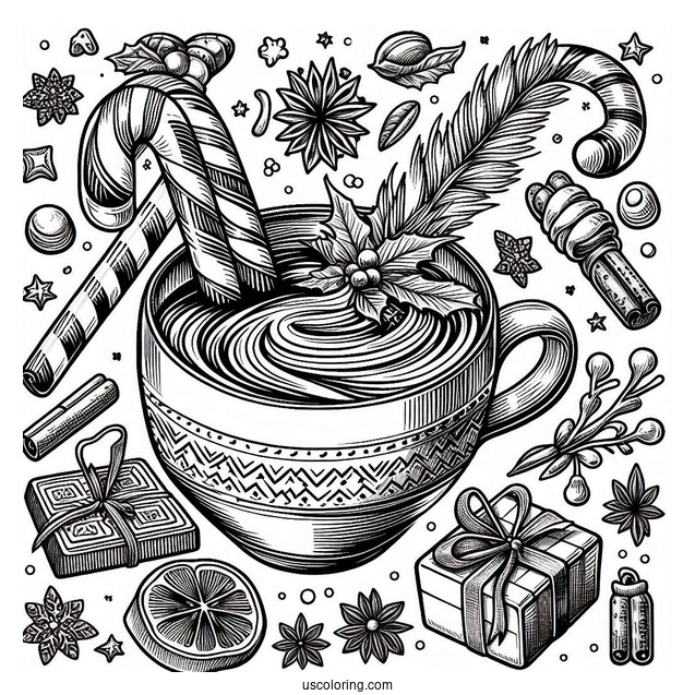 Hot Chocolate And Candy Canes To Color