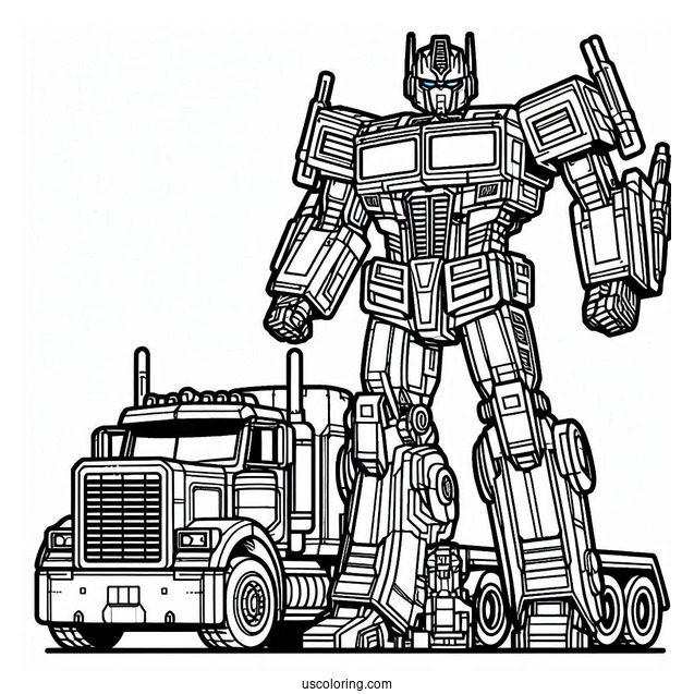 Simple Outline Of Optimus Prime Coloring Page In Autobot And Truck Form For Kids