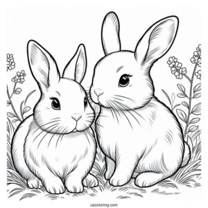 Two Rabbits Standing In Grass