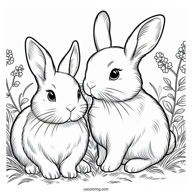 Two Rabbits Standing In Grass