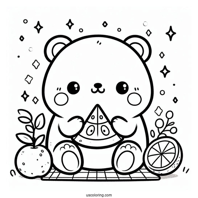Cute Coloring Page Cartoon Bear Eating Orange Slice