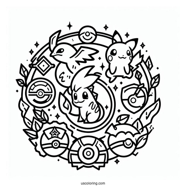 Pokemon Logo With Badges Coloring Sheet