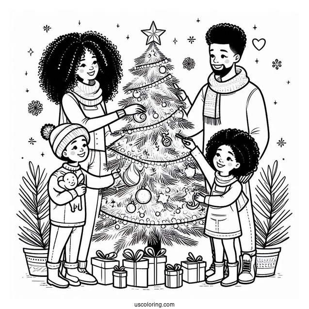 Family Decorating a Christmas Tree