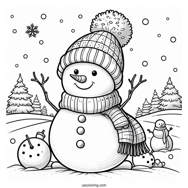 Chilly Snowman Wearing a Scarf And Beanie In The Snow