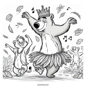 Jungle Book Coloring Page Of Baloo In Leaf Skirt Dancing With King Louie