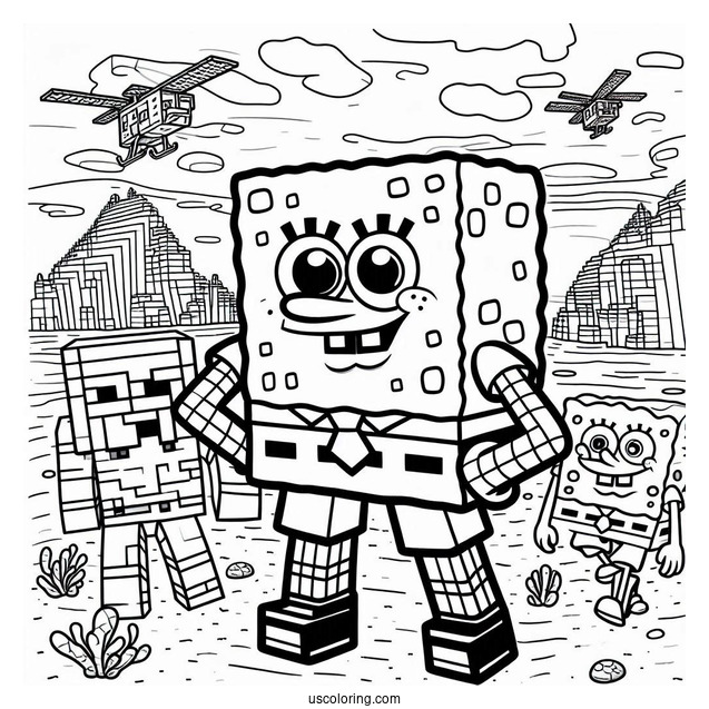 Detailed Minecraft SpongeBob Coloring Page