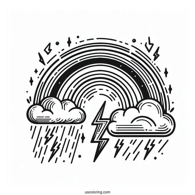 Rainbow With Storm Clouds And Lightening To Color