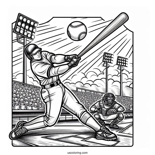 Pro Baseball Coloring Page Of Player Hitting a Home Run
