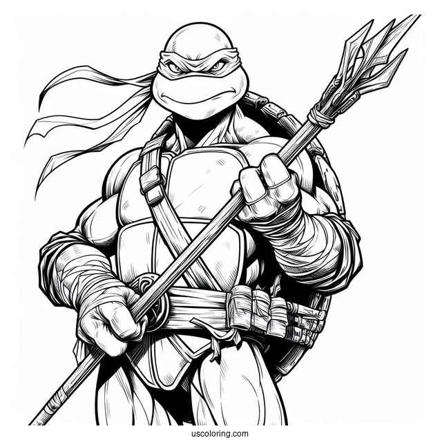 Ninja Turtles Coloring Page Of Adult Donatello Holding Bo Staff