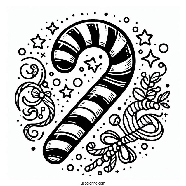 Christmas Themed Candy Cane To Color