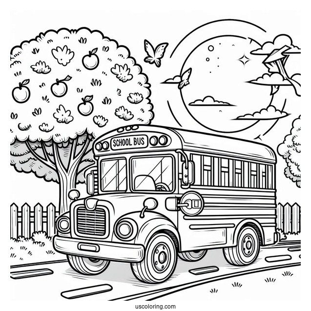 Easy School Bus Coloring Page For Kids