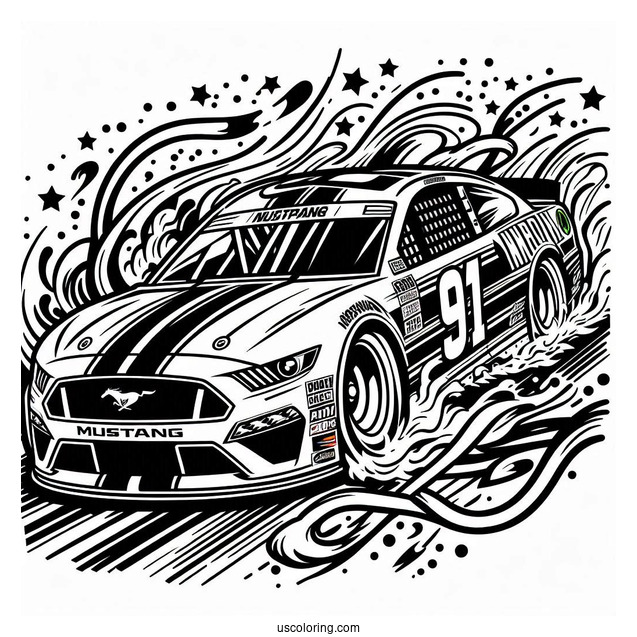 NASCAR Coloring Page Ford Mustang Racing For Kids
