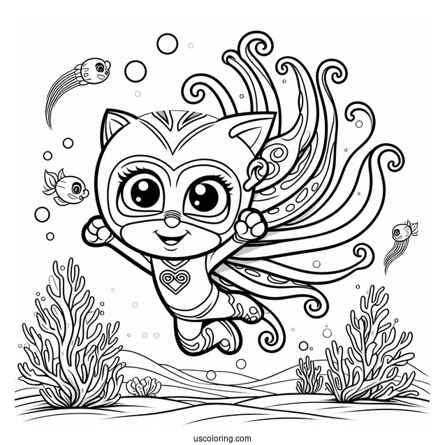 PJ Masks Coloring Page Of Octobella Dancing Underwater
