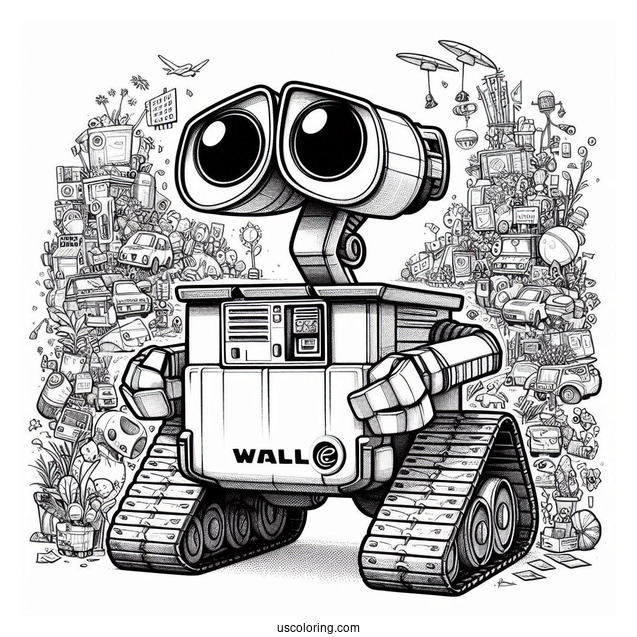 Pixar Coloring Page of Detailed Wall E With Eve