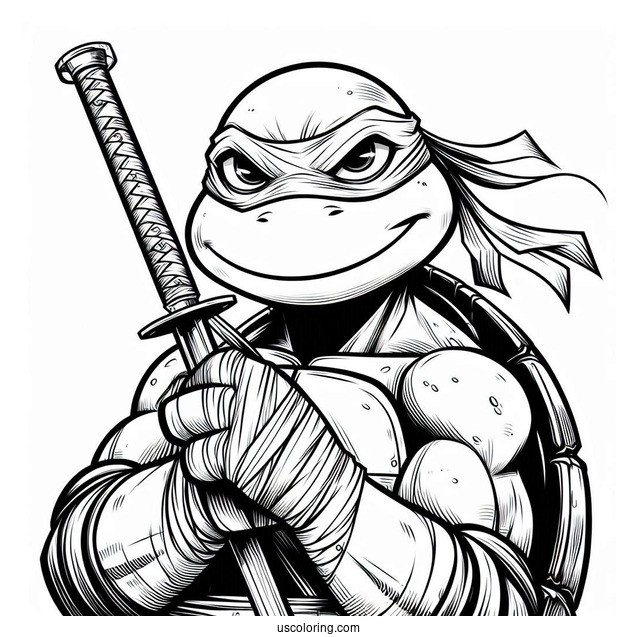 Ninja Turtles Coloring Page Of Leonardo Smirking While Holding Katana