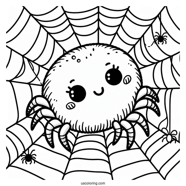 Cute Cartoon Spider On Web