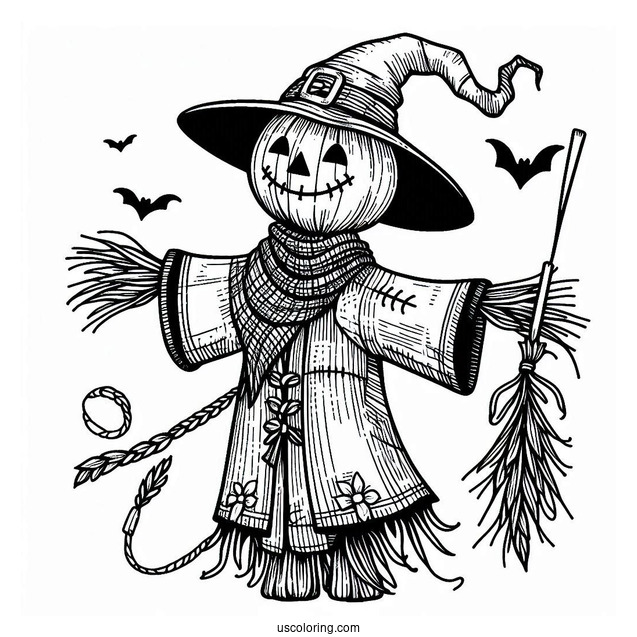 Halloween Scarecrow Coloring Page With A Long Cape