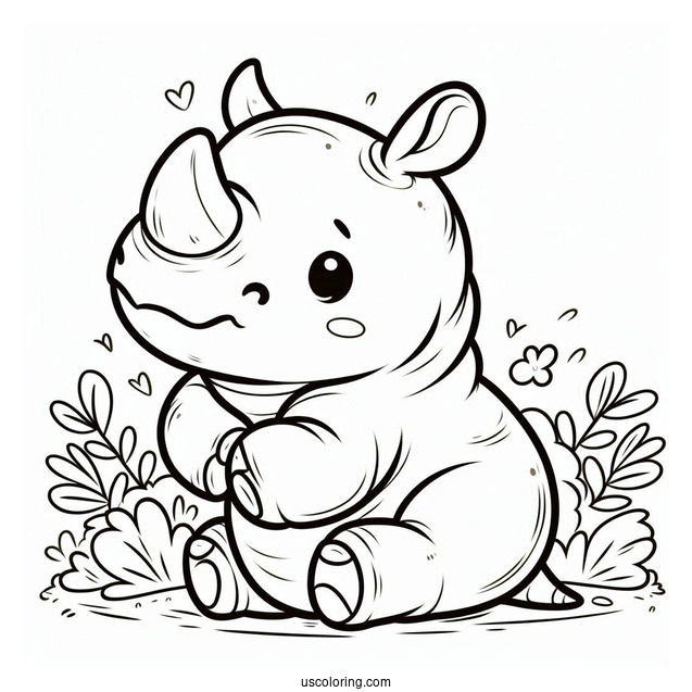 Cute Baby Rhino To Color