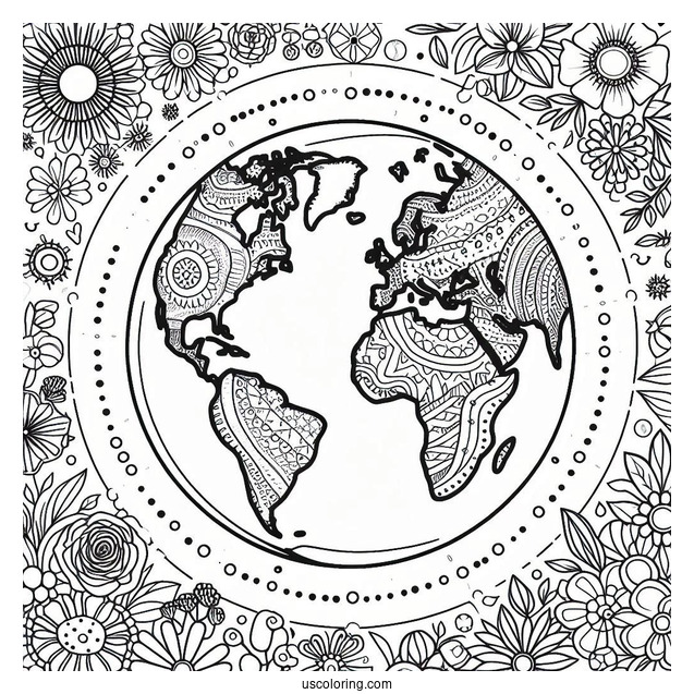 Coloring Page Of Earth With Country Borders