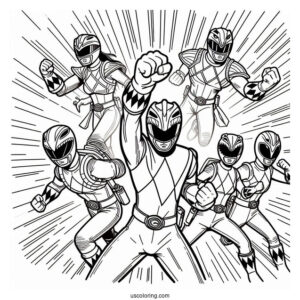 Coloring Page Of Power Rangers Fighting Together