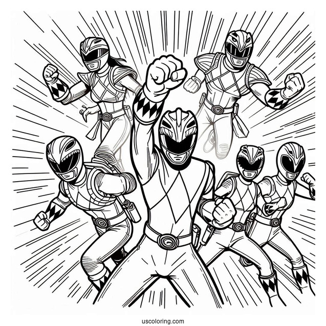 Coloring Page Of Power Rangers Fighting Together