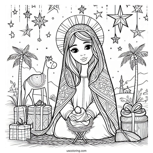 Nativity Coloring Page Star For Kids